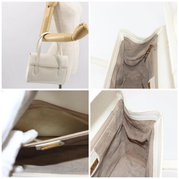 GUCCI Hand Bag Leather White Gold